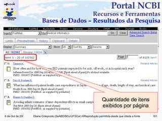 Portal NCBI Recursos e Ferramentas Bases de Dados – Resultados da Pesquisa Quantidade de itens exibidos por página 