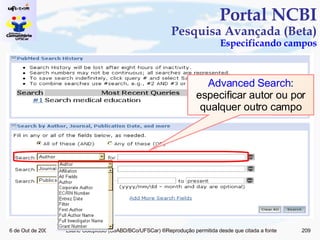 Portal NCBI Pesquisa Avançada (Beta) Especificando campos Advanced Search : especificar autor ou por qualquer outro campo 