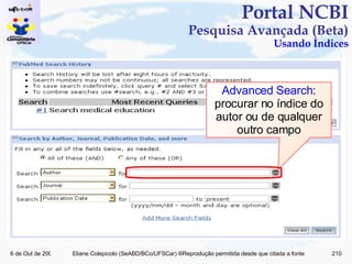 Portal NCBI Pesquisa Avançada (Beta) Usando Índices Advanced Search : procurar no índice do autor ou de qualquer outro campo 