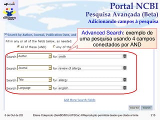 Portal NCBI Pesquisa Avançada (Beta)   Adicionando campos à pesquisa Advanced Search : exemplo de uma pesquisa usando 4 campos conectados por AND 
