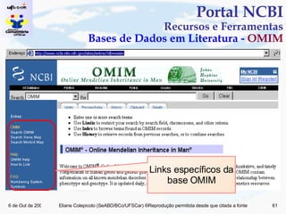 Portal NCBI Recursos e Ferramentas Bases de Dados em Literatura -  OMIM Links específicos da base OMIM 