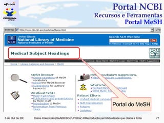 Portal NCBI Recursos e Ferramentas Portal MeSH Portal do MeSH 
