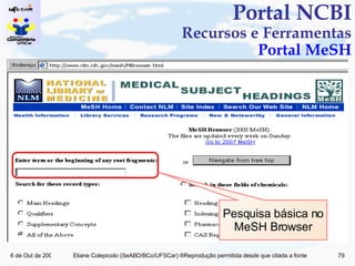 Portal NCBI Recursos e Ferramentas Portal MeSH Pesquisa básica no MeSH Browser 