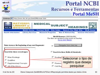 Portal NCBI Recursos e Ferramentas Portal MeSH Selecionar o tipo de registro que deseja pesquisar 