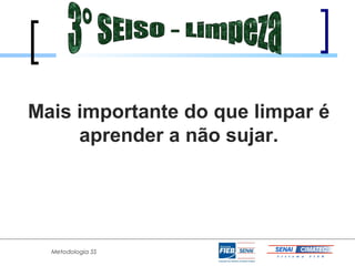 Mais importante do que limpar é
     aprender a não sujar.




  Metodologia 5S
 