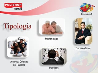 Melhor idade


                                  Empreendedor



Amigos / Colegas
  de Trabalho
                      Indecisos
 