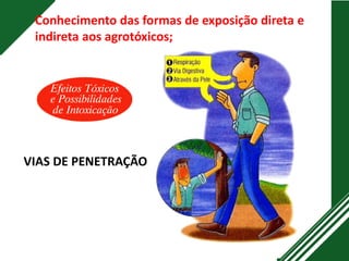 Conhecimento das formas de exposição direta e
indireta aos agrotóxicos;
VIAS DE PENETRAÇÃO
 