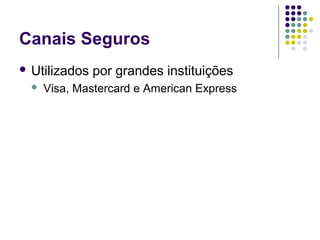 Canais Seguros
 Utilizados


por grandes instituições

Visa, Mastercard e American Express

 