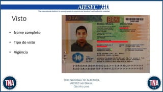 • Nome completo
• Tipo do visto
• Vigência
Visto
 