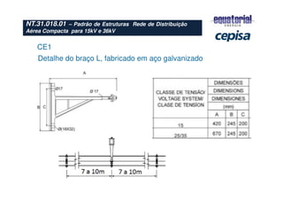 CE1
Detalhe do braço L, fabricado em aço galvanizado
NT.31.018.01 – Padrão de Estruturas Rede de Distribuição
Aérea Compacta para 15kV e 36kV
 
