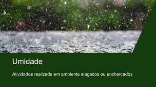 Umidade
Atividades realizada em ambiente alagados ou encharcados
 