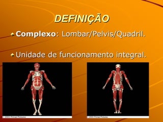 DEFINIÇÃO
Complexo: Lombar/Pelvis/Quadril.

Unidade de funcionamento integral.
 