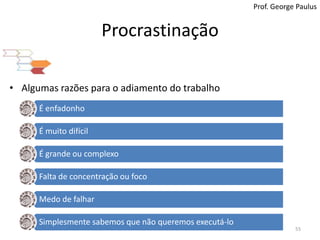ProcrastinaçãoProf. George PaulusAlgumas razões para o adiamento do trabalho55