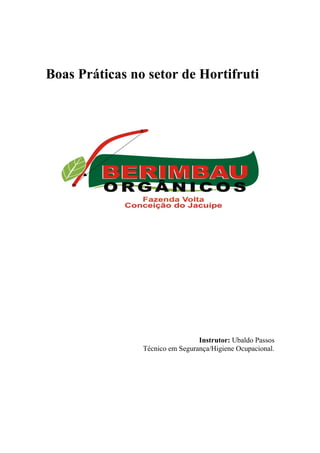 Boas Práticas no setor de Hortifruti
Instrutor: Ubaldo Passos
Técnico em Segurança/Higiene Ocupacional.
 