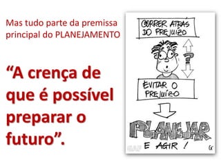 Mas tudo parte da premissa
principal do PLANEJAMENTO
“A crença de
que é possível
preparar o
futuro”.
 