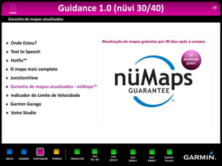 voltar
                                   Guidance 1.0 (nüvi 30/40)                                                             10


 Garantia de mapas atualizados




   Onde Estou?                                                Atualização de mapas gratuitas por 90 dias após a compra

   Text to Speech
                                                                                                              1a
                                                                                                          atualização
   Hotfix™                                                                                                  grátis!
   O mapa mais completo
   JunctionView
   Garantia de mapas atualizados - nüMaps™
   Indicador de Limite de Velocidade
   Garmin Garage
   Voice Studio




                                                     nüvi          nüvi      nüvi      nüvi    Suporte
INÍCIO     GARMIN   VANTAGENS   TERMOS   PRODUTOS   30 / 40       2415LT    2565LT    3460LT   Técnico
 