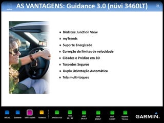 voltar
            AS VANTAGENS: Guidance 3.0 (nüvi 3460LT)                                                 25




                                                    BirdsEye Junction View
                                                    myTrends
                                                    Suporte Energizado
                                                    Correção de limites de velocidade
                                                    Cidades e Prédios em 3D
                                                    Torpedos Seguros
                                                    Dupla Orientação Automática
                                                    Tela multi-toques




                                                       nüvi      nüvi     nüvi     nüvi    Suporte
INÍCIO     GARMIN   VANTAGENS   TERMOS   PRODUTOS     30 / 40   2415LT   2565LT   3460LT   Técnico
 
