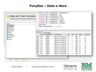 Apelido de Tabela / ColunaVejaabaixo o resultado de antes e depois, respectivamente:Observação:Estaprática é muitoutilizadaemsqlqueutilizamfunções, veremosadiante o quesignifcafunções.