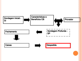 Características e
Sondagem Inicial -
                     Benefícios CB                       Provador
SI




 Fechamento                              Sondagem Profunda -
                                         SP




 Caixas                                  Despedida
 