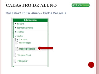 CADASTRO DE ALUNO
Cadastrar/ Editar Aluno – Dados Pessoais
 