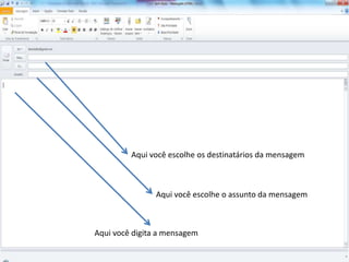 Aqui você escolhe os destinatários da mensagem



                Aqui você escolhe o assunto da mensagem



Aqui você digita a mensagem
 