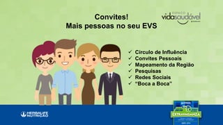 Convites!
Mais pessoas no seu EVS
 Círculo de Influência
 Convites Pessoais
 Mapeamento da Região
 Pesquisas
 Redes Sociais
 “Boca a Boca”
 