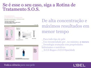 Se é esse o seu caso, siga a Rotina de
Tratamento S.O.S.

                                         De alta concentração e
                                         máximos resultados em
                                         menor tempo
                                         _Para todo tipo de pele
                                         _Uso recomendado por , no máximo, 2 meses
                                         _Tecnologia avançada com propriedades
                                         hidratantes e nutritivas
                                         _ S.O.S Rugas e S.O.S Opacidade




Toda a ciência somente para a sua pele
 