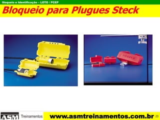 Bloqueio e Identificação – LOTO / PCEP
www.asmtreinamentos.com.br
Bloqueio para Plugues Steck
I
23
 