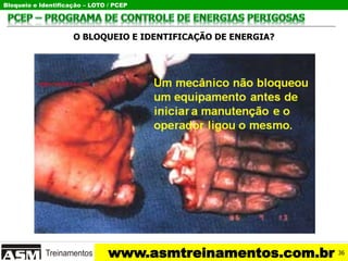 Bloqueio e Identificação – LOTO / PCEP
www.asmtreinamentos.com.br
O BLOQUEIO E IDENTIFICAÇÃO DE ENERGIA?
36
 