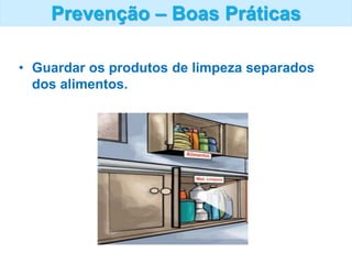 Prevenção – Boas Práticas
• Guardar os produtos de limpeza separados
dos alimentos.
 