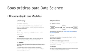 Boas práticas para Data Science
• Documentação dos Modelos
 