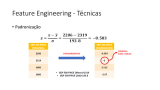Feature Engineering - Técnicas
• Padronização
 