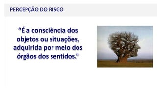 PERCEPÇÃO DO RISCO
“É a consciência dos
objetos ou situações,
adquirida por meio dos
órgãos dos sentidos.”
 