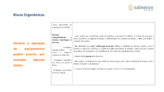 Riscos Ergonômicos
Durante a operação
de equipamentos
podem ocorrer, por
exemplo, algumas
lesões:
 