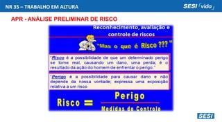 NR 35 – TRABALHO EM ALTURA
APR - ANÁLISE PRELIMINAR DE RISCO
 