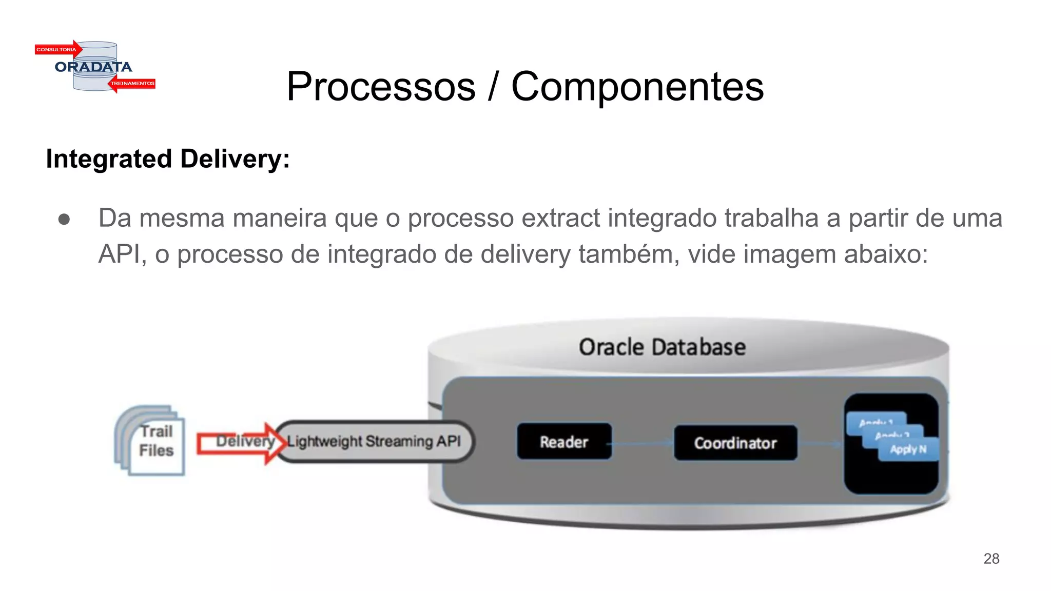 Processos / Componentes
Integrated Delivery:
● Da mesma maneira que o processo extract integrado trabalha a partir de uma
API, o processo de integrado de delivery também, vide imagem abaixo:
28
 