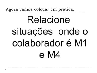 Agora vamos colocar em pratica.

      Relacione
  situações onde o
  colaborador é M1
        e M4
 