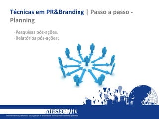 Técnicas em PR&Branding | Passo a passo -
Planning
 -Pesquisas pós-ações.
 -Relatórios pós-ações;
 