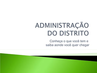 Conheça o que você tem e
saiba aonde você quer chegar
 