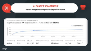 01 Impacte mais pessoas com produtos que priorizam alcance
ALCANCE E AWARENESS
 