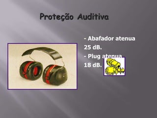 - Abafador atenua
25 dB.
- Plug atenua
18 dB.
 