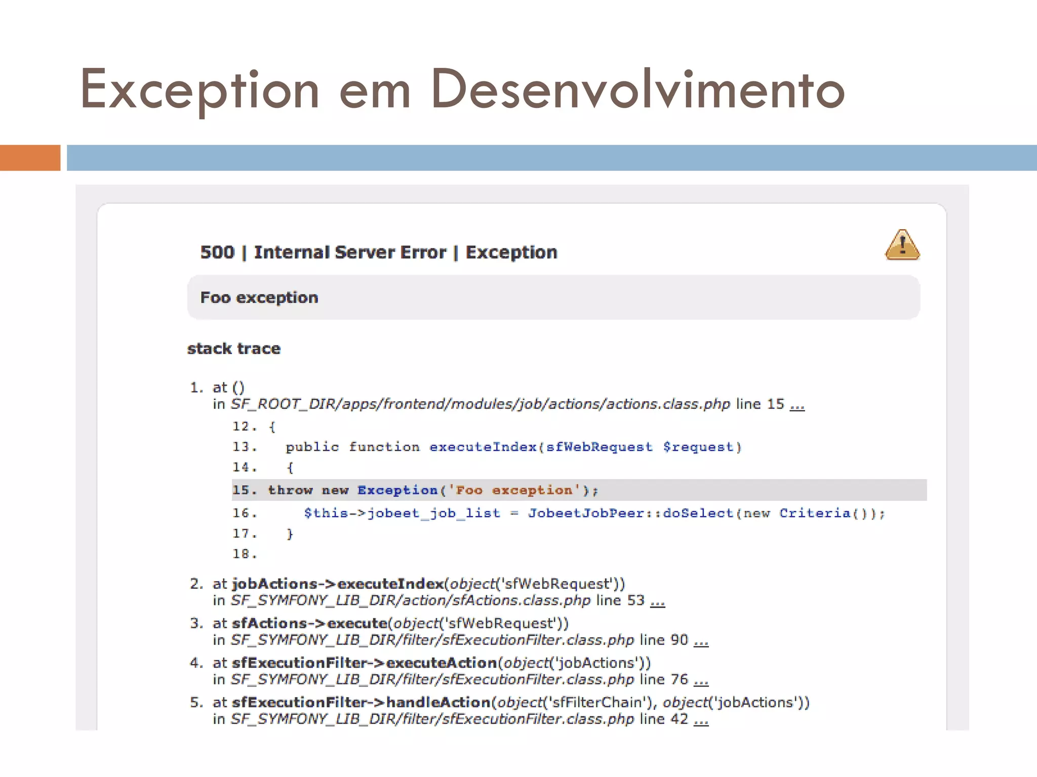 Exception em Desenvolvimento 