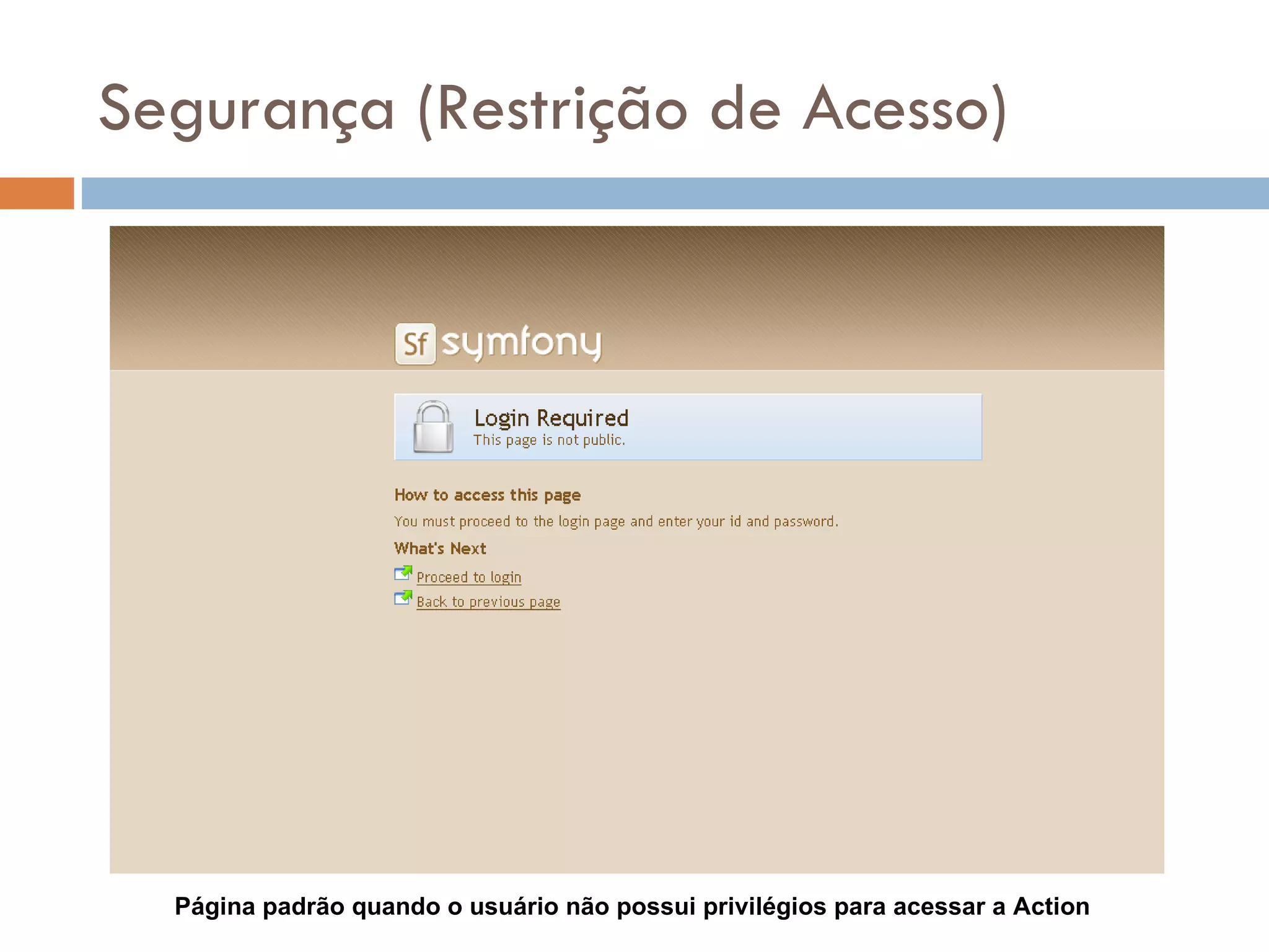 Segurança (Restrição de Acesso) Página padrão quando o usuário não possui privilégios para acessar a Action 