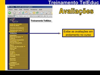 Treinamento TelEduc Avaliações Exibe as avaliações em andamento no curso 