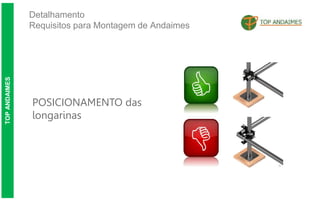 Detalhamento
Requisitos para Montagem de Andaimes
TOP
ANDAIMES
POSICIONAMENTO das
longarinas
 