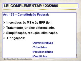 LEI COMPLEMENTAR 123/2006




Fomenta MT – Edição Regional
Dr. Moises Maciel – Conselheiro Substituto
 