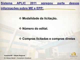 Fomenta MT – Edição Regional
Dr. Moises Maciel – Conselheiro Substituto
 