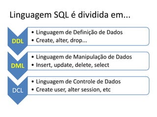 Linguagem SQL é dividida em...