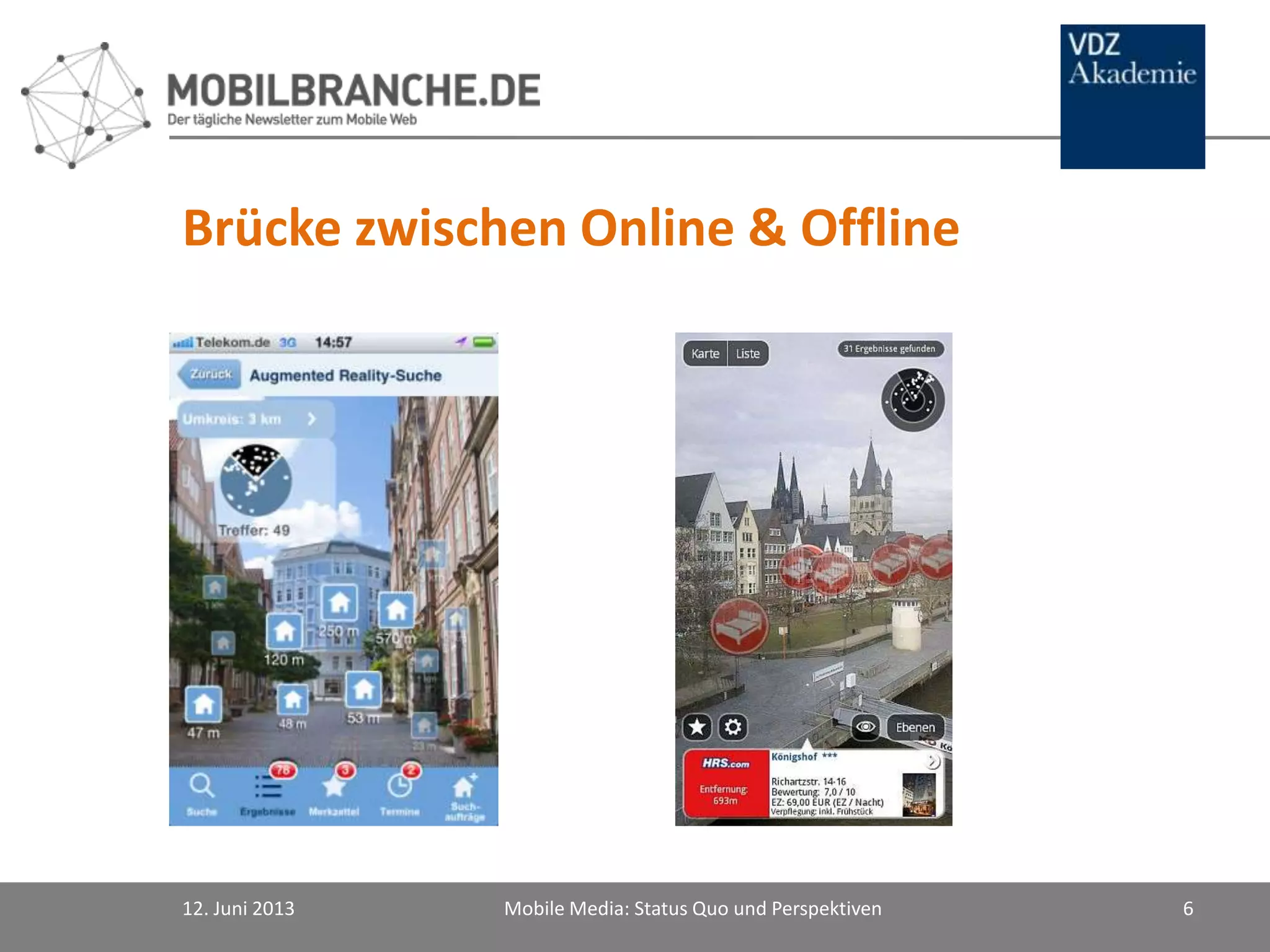 12. Juni 2013 Mobile Media: Status Quo und Perspektiven 6
Brücke zwischen Online & Offline
 