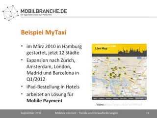 Beispiel MyTaxi <ul><li>im März 2010 in Hamburg gestartet, jetzt 12 Städte </li></ul><ul><li>Expansion nach Zürich, Amster...
